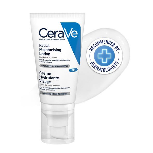 Cerave Pm Facial Moisturizing Lotion | Night Face Moisturizer For Normal To Dry Skin With Hyaluronic Acid Niacinamide And Ceramides | Non-Comedogenic Oil-Free Fragrance Free | 1.75Oz 52 Ml