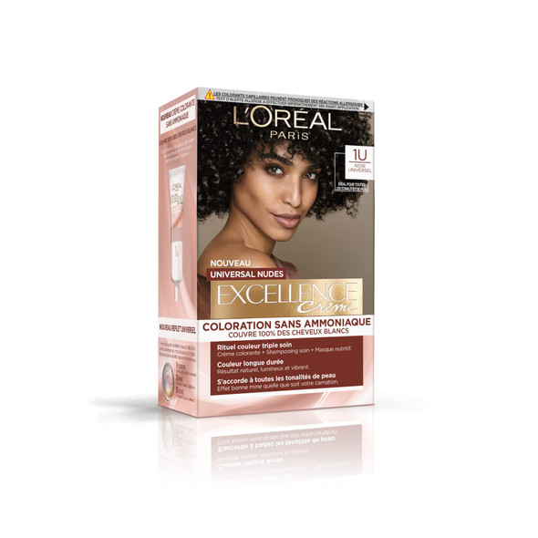 L'Oreal Paris - Permanent Hair Colour Kit – Ammonia Free – Covers 100% White Hair – Excellence Cream Universal Nudes – Shade: Universal Black (1)