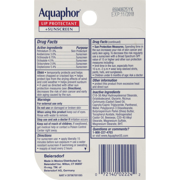 Aquaphor Lip Repair & Protect Tube Blister Card Dual Pack, 0.35 Ounce