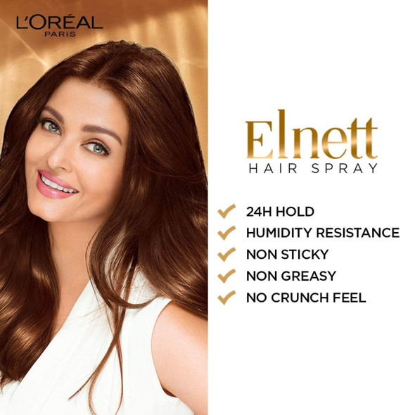 L'Oreal Elnett Hairspray for Normal Hold, Gives hold and natural looking shine, 24H normal hold with natural looking shine, feels clean and ready to restyle, 400ml