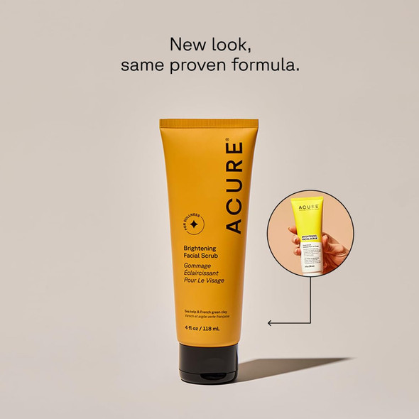 Acure Brightening Facial Scrub |100% Vegan |For A Brighter Appearance | Sea Kelp & French Green Clay - Softens, Detoxifies and Cleanses | All Skin Types | 4 Fl Oz (Packaging May Vary) (ET1012)