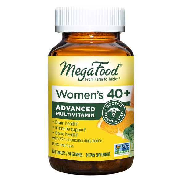 MegaFood Women'S 40+ Advanced Multivitamin For Women - Dr Formulated - Vitamin B Vitamin D3 Vitamin K2 & Choline - Energy Metabolism Brain Health & Bone Health - Vegetarian - 120 Tabs (60 Servings)