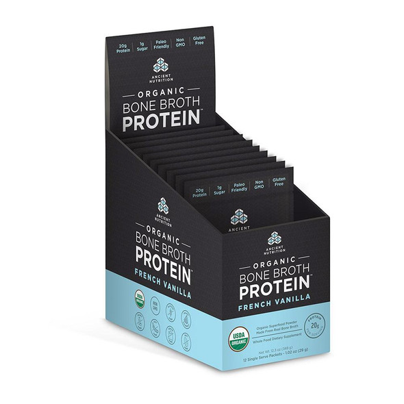 Ancient Nutrition Organic Bone Broth Protein Vanilla 12 Packets