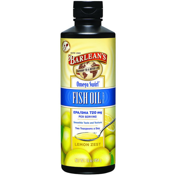 Barlean's Omega Swirl Omega-3 Fish Oil Supplement Lemon Zest 16 Fl Oz