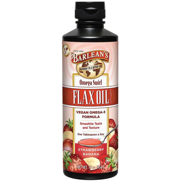 Barlean'S Omega Swirl Omega-3 Flax Oil Supplement Strawberry Banana 16 Fl Oz