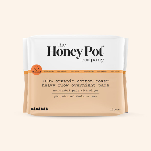 Honey Pot Organic Cotton Cover Non-Herbal Heavy Flow Overnight Pads With Wings