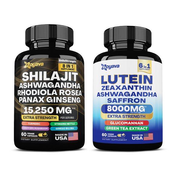 Zoyava Ultimate Duo Shilajit Power Shilastrength Blend - 15,250Mgs And Sightshield Lutein And Zeaxanthin Supplements 8000 Mg