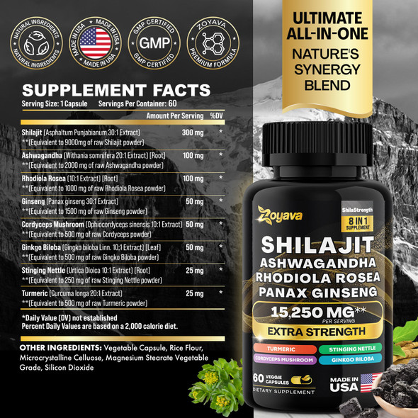 Zoyava Ultimate Duo Shilajit Power Shilastrength Blend - 15,250Mgs And Sightshield Lutein And Zeaxanthin Supplements 8000 Mg