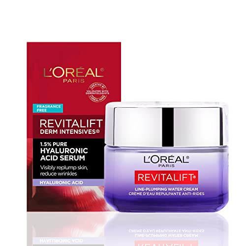 L'Oreal Paris Revitalift Moisturizer Hyaluronic Acid Water Cream With Ceramides Deeply Hydrating Fragrance 1.7 Oz + Serum Sample