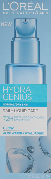 L'Oreal Paris Skincare Hydra Genius Daily Liquid Care Oil- Face Moisturizer For Normal To Dry Skin Hyaluronic Acid Moisturizer For Face With Aloe Water And Hyaluronic Acid 3.04 Fl. Oz.