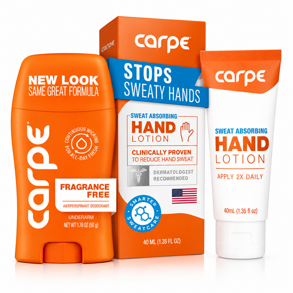 Carpe Antiperspirant Underarm & Hand Package (1Underarm Clinical Strength & 1Hand Antiperspirant) Stop Excessive Sweat Hyperhidrosis Protection Dermatologist Recommended
