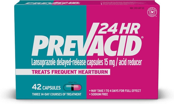 Prevacid 24HR Lansoprazole Delayed-Release Capsules, 15 mg/Acid Reducer, Proton Pump Inhibitor (PPI) for Heartburn Relief  42 Count