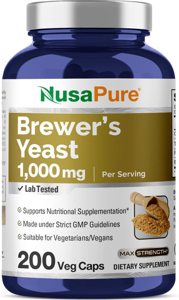 Nusapure Brewers Yeast 1000Mg 200 Vegetarian Caps (Non-Gmo Gluten-Free)