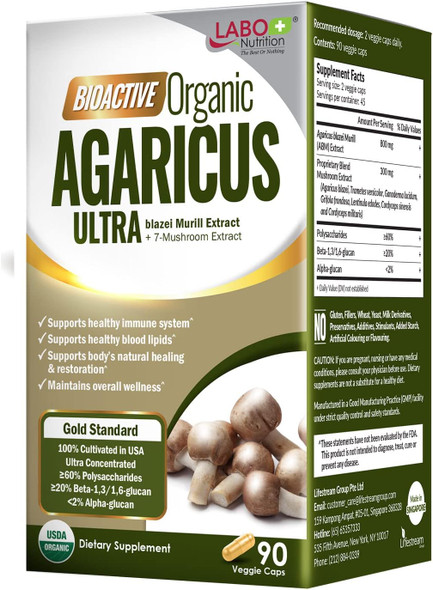 Labo Nutrition Bioactive Organic Agaricus Ultra For Advanced Immune Support Usda Organic 7 Medicinal Mushroom Supplement Cordyceps Maitake Turkey Tail Lingzhi Agaricus Blazei Murill Shiitake