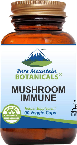 Pure Mountain Botanicals Mushroom Immune - 90 Kosher Capsules With 14 Powerful Mycelium Including Certified Organic Maitake - Reishi - Turkey Tail - Chaga - Cordyceps - Shiitake - Lions Mane