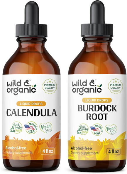 Wild & Organic Calendula Tincture 4 Fl Oz & Burdock Root Tincture 4 Fl Oz