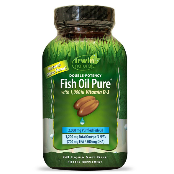 Irwin Naturals Double Potency Fish Oil Pure Natural Citrus Flavor 60 Liquid Soft-Gels