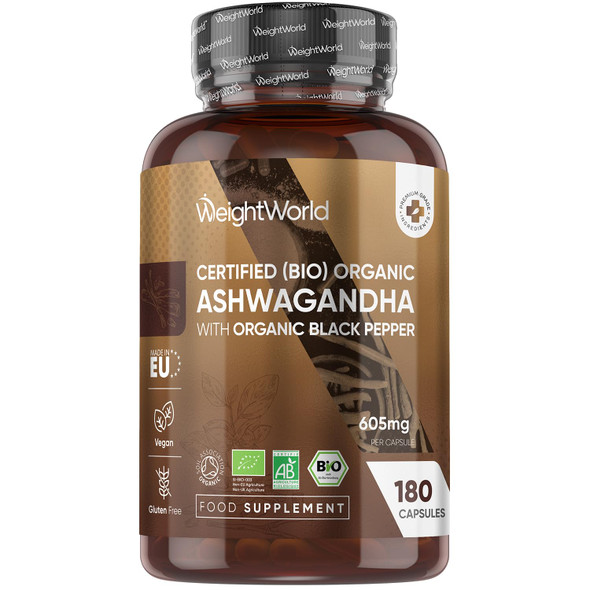 ‎Weightworld Organic Ashwagandha Capsules  High Strength 180 Vegan Capsules (Not Ashwagandha Tablets)  Ashwagandha Root Powder with Black Pepper Powder  Soil Association Made in The EU
