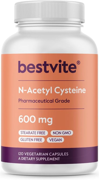 Bestvite N-Acetyl Cysteine 600mg (NAC) (120 Vegetarian Capsules) - No Stearates - Vegan - No Fillers - No Silica - No Gelatin - Gluten - Non GMO