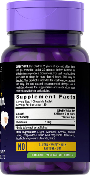 Carlyle Kids Melatonin 1mg | 120 Chewable Tablets | Fruit Flavor | Vegetarian Supplement | Non-GMO Gluten Formula