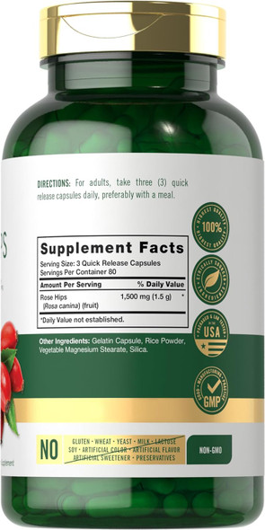 Carlyle Rose HIPS | 1500mg | 240 Quick Release Capsules | Non-GMO and Gluten Herbal Supplement