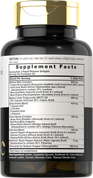 Carlyle Ultra Libido | 60 Softgels | Extreme Male Formula | Therapeutic Grade | Non-GMO & Gluten Supplement
