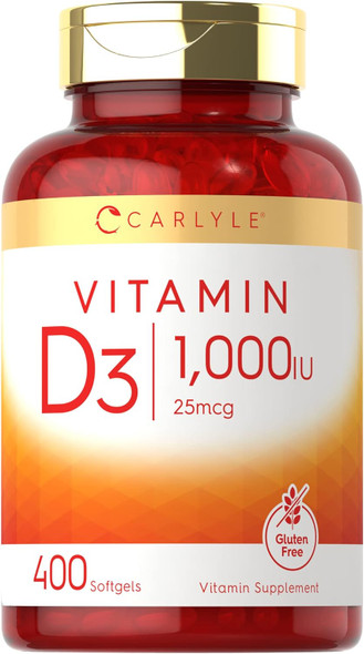 Carlyle Vitamin D3 1000 IU | 400 Softgels | Non-GMO and Gluten Formula | 25 mcg