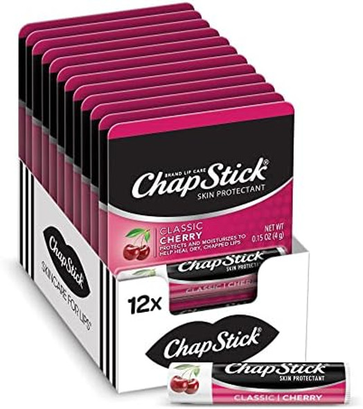 Chapstick Classic Cherry Lip Balm Tube Flavored Lip Balm For Lip Care On Chafed Chapped Or Cracked Lips - 0.15 Oz (Pack Of 12)