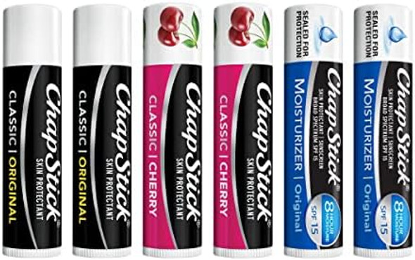 Chapstick Classic Lip Care 6Count Includes Original Moisturizer Original & Classic Cherry