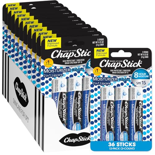 Chapstick Lip Moisturizer Original 2-In-1 Lipcare Spf 12 3-Packs (12 Sets/36 Tubes) – Bulk Lip Balm Formula 0.15 Oz Ea