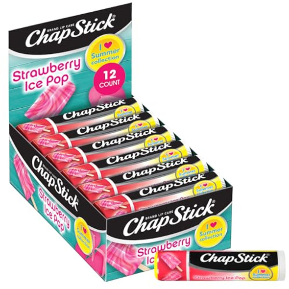 Chapstick Lip Moisturizer Strawberry Ice Pop 12-Pack – Limited Edition Bulk Lip Balm Sweet & Refreshing 0.15 Oz Ea