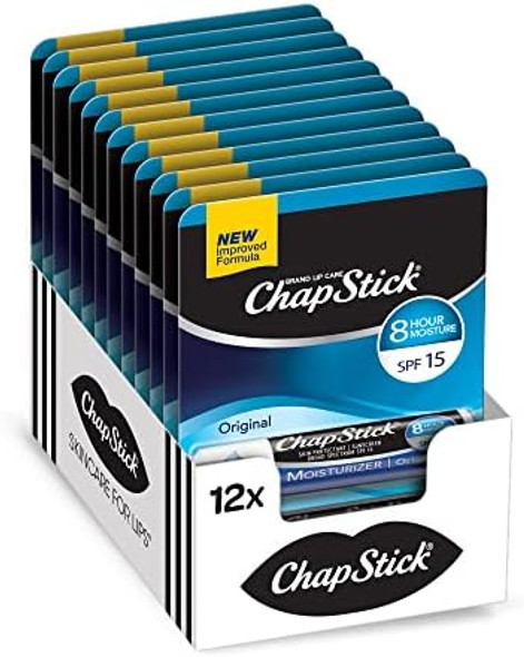 Chapstick Moisturizer Original Lip Balm Tubes Spf 15 And Skin Protectant - 0.15 Oz (Pack Of 12)