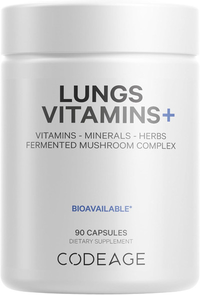 Codeage Lungs Vitamins A C D E B6 Milk Thistle Lung Supplement Zinc & Magnesium Cordyceps Reishi Chaga Poria Tylophora Ginger Peppermint Leaf Organic Herb Cleanse - Non-GMO - 90 Capsules