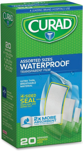 Curad Clear Waterproof Adhesive Strips - 20/Box - Transparent - Polyurethane MIICUR5108