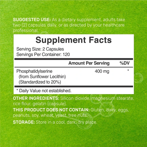 Deal Supplement Phosphatidylserine Supplement 400mg Serving, 240 Capsules – Soy Free Sunflower Lecithin Source