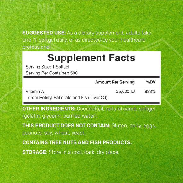 Deal Supplement High Potency Vitamin A 25000 IU 500 Coconut Oil Softgels | Easily Absorbed Natural Fish Liver Oil Source – Vitamins for Eye Immune & Skin Health – Easy to Swallow Non-GMO