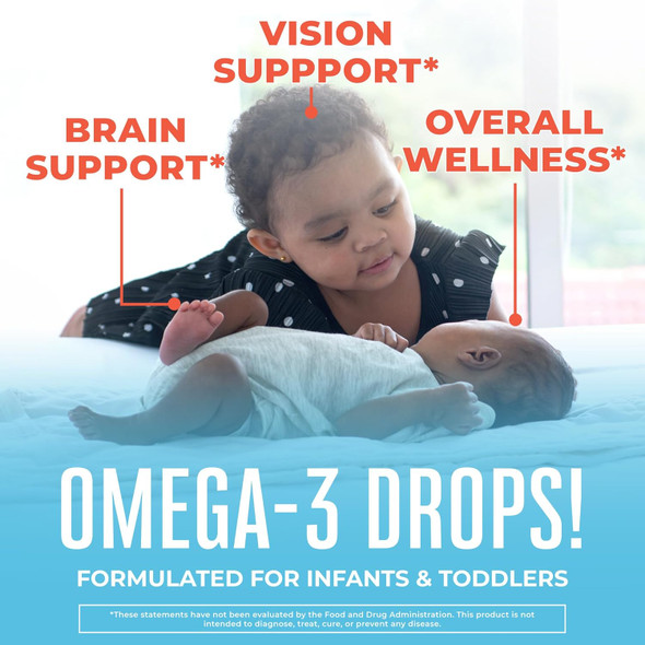 Maryruth Organics Infant and Toddler Omega-3 Liquid Drops by | 200mg DHA and 2mg EPA Per Serving | Overall Wellness and Healthy Development | Unflavored | 1 Fl Oz