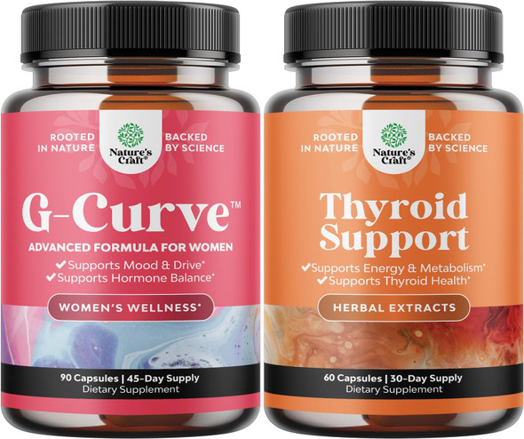 Natures Craft Bundle of Better Butt and Breast Enhancement Pills - Potent Herbal Breast and Butt Enhancement Pills 90ct and Herbal Thyroid Support Complex - Mood Enhancer Energy Supplement