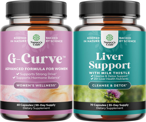 Natures Craft Bundle of G-Curve Breast and Butt Enhancer Pills May Support Voluptuous Curves and Liver Cleanse Detox & Repair Formula - Herbal Liver Support Supplement