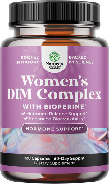 Natures Craft Potent DIM Supplement for Women - Hormone Balance for Women with DIM and Black Pepper for Menopause Support and PMS Relief - Menopause Supplements for Women - Extra Strength 300mg per serving DIM