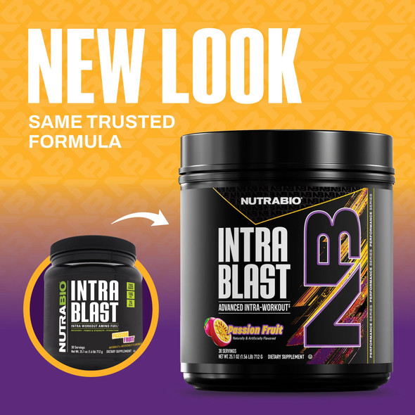 Nutrabio Intra Blast and Pre-Workout Powder - Advanced Electrolyte Performance Drink - Amino Acid Recovery EAA/BCAA Formula - Non-GMO and Gluten - Passion Fruit - 30 Servings