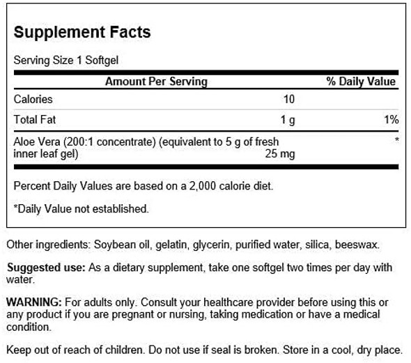 Swanson Aloe Vera 25 Milligrams 100 Sgels