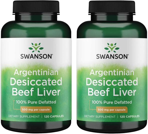 Swanson Argentinian Desiccated Beef Liver - 100% Pure Defatted 500 mg 120 Caps 2 Pack