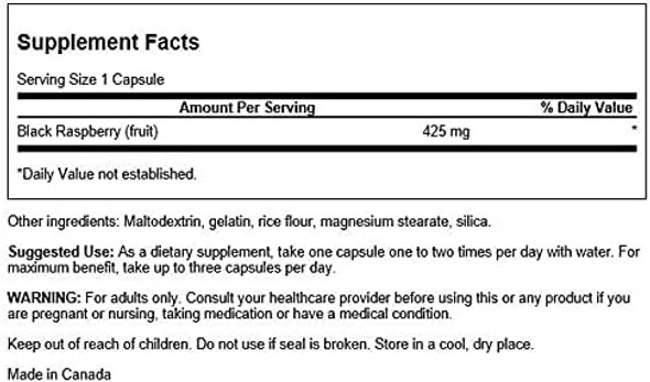 Swanson Black Raspberry - Herbal Supplement Promoting Overall Wellness Support - Natural Source of Flavonoids & Vitamin C - (60 Capsules 425mg Each)