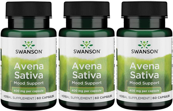Swanson Full Spectrum Avena Sativa (Green Oat Grass) - Herbal Supplement Promoting Nervous System Health - Natural Formula Supporting Overall Wellness - (60 Capsules 400mg Each) 3 Pack