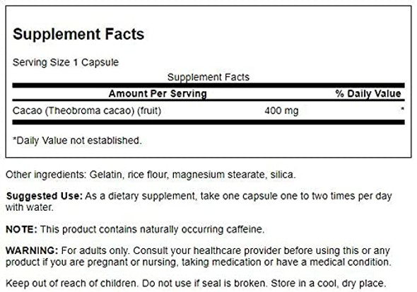 Swanson Full Spectrum Cacao (Raw Cocoa) - Herbal Supplement Promoting Mild Energy Support - Traditional Whole Fruit Formula - (60 Capsules 400mg Each) 3 Pack