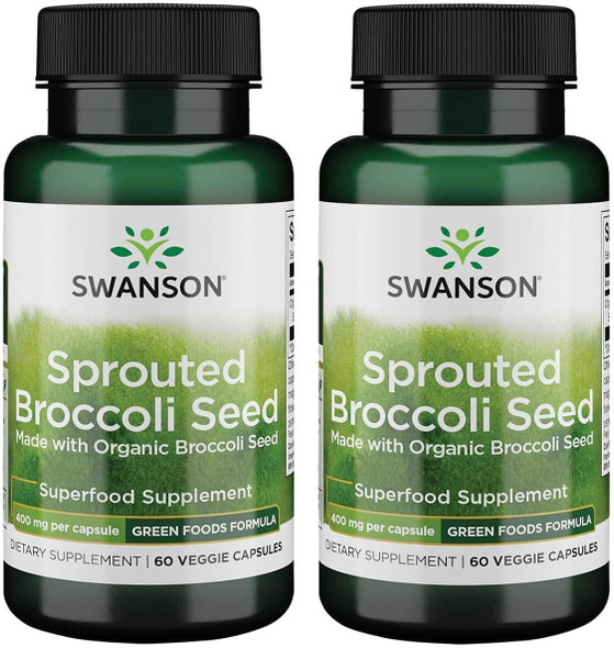 Swanson Made with Organic Sprouted Broccoli Seed 400 Milligrams 60 Veg Capsules (2 Pack)
