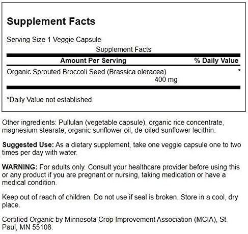 Swanson Made with Organic Sprouted Broccoli Seed 400 Milligrams 60 Veg Capsules (2 Pack)
