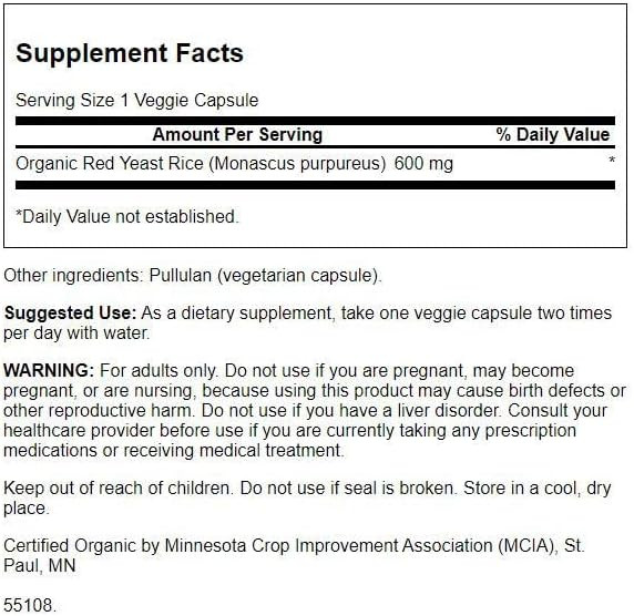 Swanson Made with Organic Traditional Red Yeast Rice 600 Milligrams 60 Veg Capsules (3 Pack)