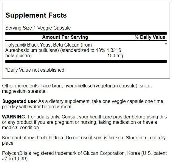 Swanson Polycan Black Yeast Beta Glucan 150 Milligrams 30 Veg Capsules (3 Pack)